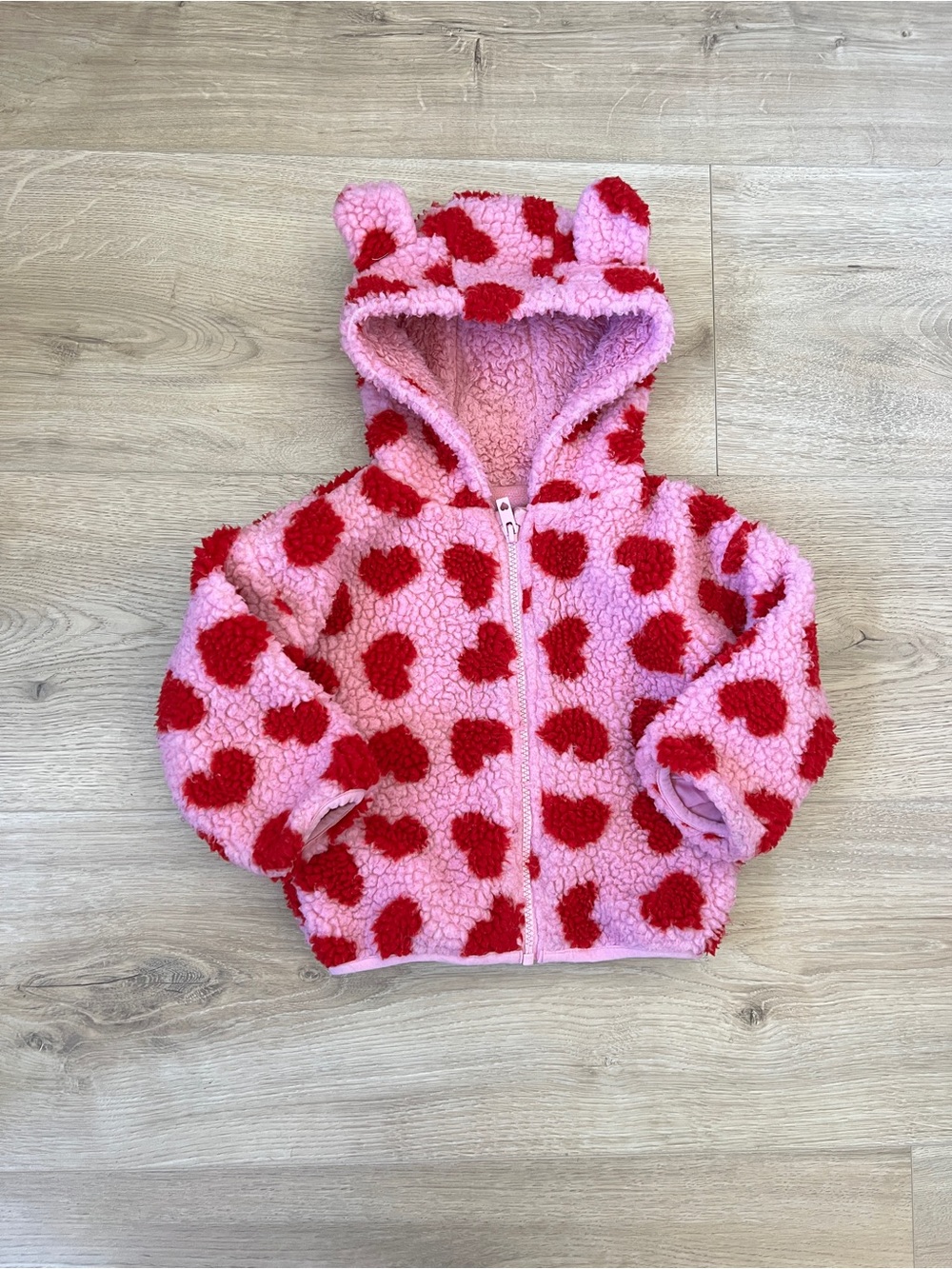 Cozy Pink & Red Heart Sherpa Hoodie Jacket for Kids